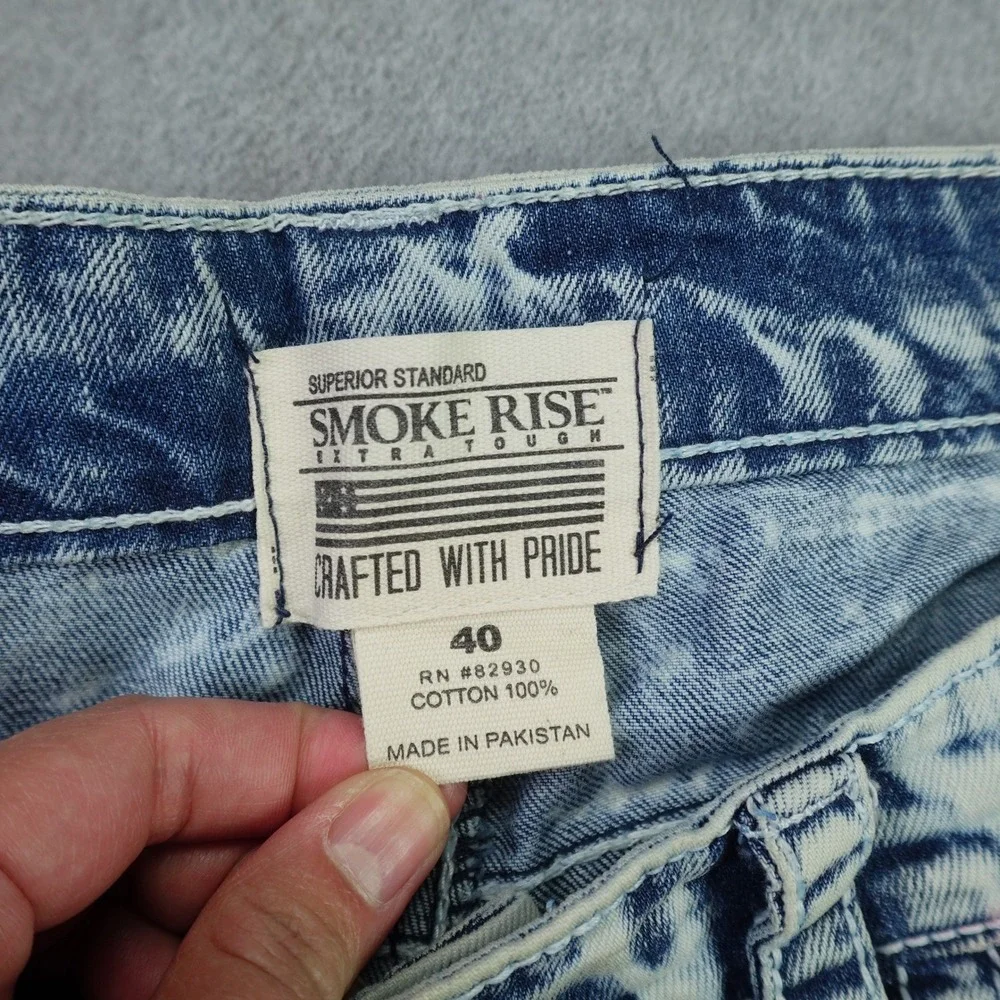 Smoke Rise Denim Shorts Mens 40 Blue Acid Wash Distressed Raw Hem Jean